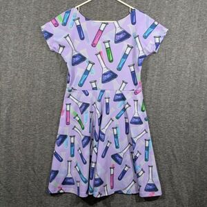 CowCow Purple STEM Science Beakers Flasks Short Sleeve Fit Flare Dress Size L